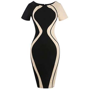 OKLICH Work Dress for Women Casual Round Neck Belted Business Pencil Dress (Small, Apricot-Short Sleeve)