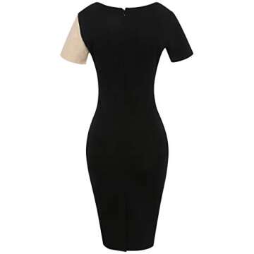 OKLICH Work Dress for Women Casual Round Neck Belted Business Pencil Dress (Small, Apricot-Short Sleeve)