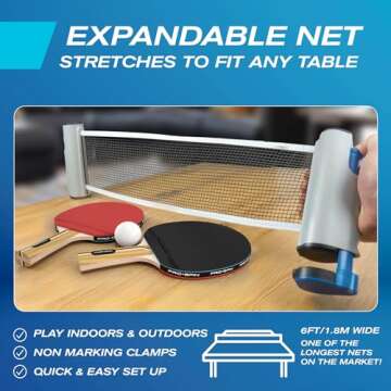 PRO SPIN Retractable Ping Pong Net – 72" Table Tennis Net with Clamps | Portable Ping Pong Net for Any Table | Includes Custom Mesh Storage Bag | Replacement Table Tennis Net Posts