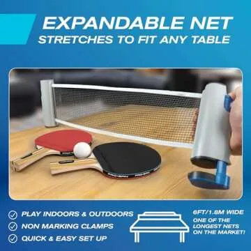 PRO SPIN Retractable Ping Pong Net – 72" Table Tennis Net with Clamps | Portable Ping Pong Net for Any Table | Includes Custom Mesh Storage Bag | Replacement Table Tennis Net Posts