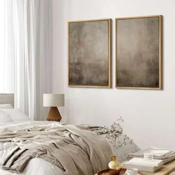 MUDECOR Framed Canvas Print Wall Art Monochromatic Gradient Abstract Minimalist Gray Illustrations Modern Art Decorative Bohemian Colorful Chic for Living Room, Bedroom, Office - 16"x24"x2 NATURAL