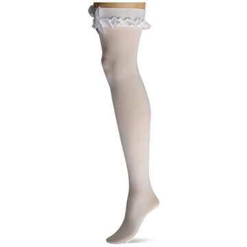 Leg Avenue Women's Satin Ruffle Trim and Bow Thigh Highs, White, One Size