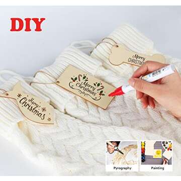 ABSOFINE Christmas stockings, 18 Inches 4PCS White Knit Farmhouse Christmas Stockings with Blank Wooden Card, Large Boho Christmas Decorations Hanging Stockings for Family, Fireplace