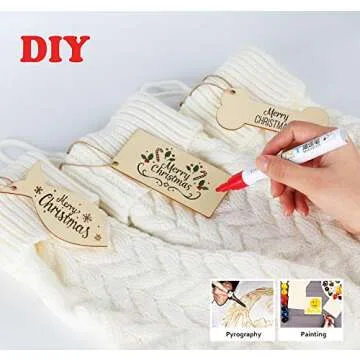 ABSOFINE Christmas stockings, 18 Inches 4PCS White Knit Farmhouse Christmas Stockings with Blank Wooden Card, Large Boho Christmas Decorations Hanging Stockings for Family, Fireplace