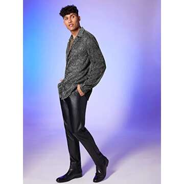 WDIRARA Men's Sheer Mesh See Through Glitter Button Front Long Sleeve Shirt Tops