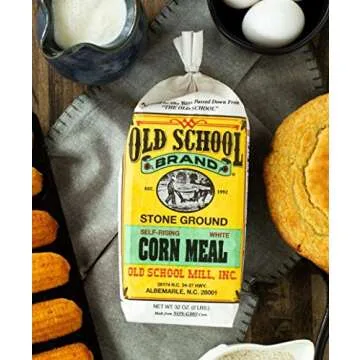 Authentic Old School Brand Stone Ground, Self-Rising, White Cornmeal (30 Ounce Bag) - Made with NON-GMO Select North Carolina White Corn