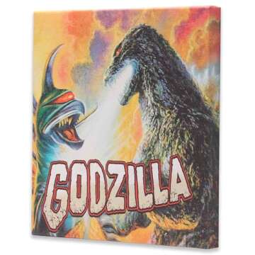 Godzilla vs. Gigan Fiery Gallery Wrapped Canvas Wall Decor - Fun Godzilla Wall Art for Man Cave or Movie Room