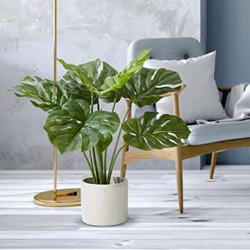 Realistic Monstera Plant in Cement Pot for Indoor Decor