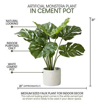Realistic Monstera Plant in Cement Pot for Indoor Decor