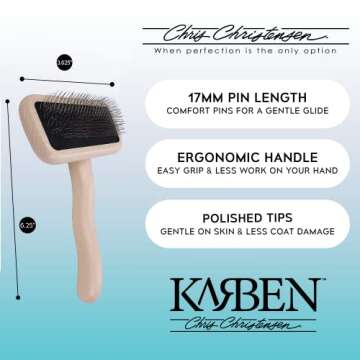 Chris Christensen Karben II Slicker Brush for Dogs, Groom Like a Professional, Ideal For All Coat Types, Remove Shedding Coat, Tangles and Dead Undercoat, 17 mm Stainless Steel Pins, Small