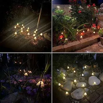 HULPPRE Mushroom Solar Lights-Set of 15pcs 29.5ft Fairy String Light,Warm White 8 Modes Outside Solar Pathway Lighting,Outdoor Decoration for Garden,Backyard,Lawn,Party,Christmas
