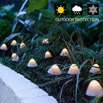 HULPPRE Mushroom Solar Lights-Set of 15pcs 29.5ft Fairy String Light,Warm White 8 Modes Outside Solar Pathway Lighting,Outdoor Decoration for Garden,Backyard,Lawn,Party,Christmas
