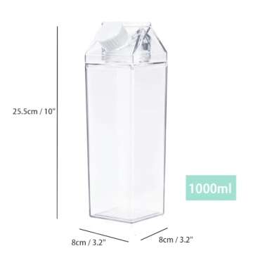 Jinberry 1000ml/34oz Cute Leakproof Clear Milk Carton Water Bottle Portable Drinkware for Outdoor Cl...