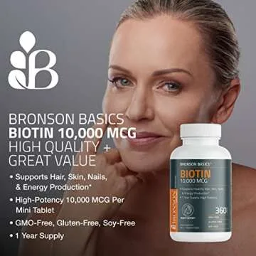 Bronson Biotin 10,000mcg, Supports Healthy Hair, Skin and Nails, Vegetarian, Non-GMO, 360 Tablets