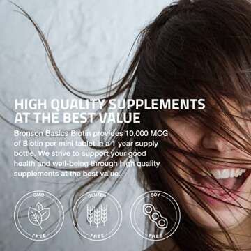 Bronson Biotin 10,000mcg, Supports Healthy Hair, Skin and Nails, Vegetarian, Non-GMO, 360 Tablets