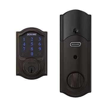 SCHLAGE BE469ZP CAM 716 SCHLAGE Connect Smart Deadbolt With Alarm Inbuilt Camelot Trim In Aged Bronze.