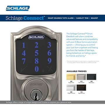 SCHLAGE BE469ZP CAM 716 SCHLAGE Connect Smart Deadbolt With Alarm Inbuilt Camelot Trim In Aged Bronze.