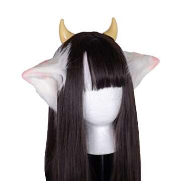 MOEFLAVOR Anime Cow Ears Plush Headband for Cosplay