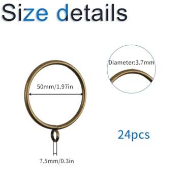 INCREWAY 24pcs Metal Curtain Rings with Eyelet Window Rings with Eyelets 2" Inner Diameter Decorative Drapery Loop (Bronze)