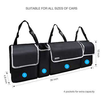 Backseat Trunk Organizer for SUV & Car - Versatile Cargo Storage Solution with 4 Pockets and Adjusta...