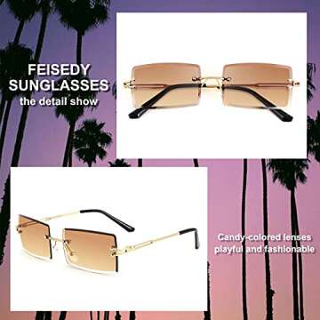 FEISEDY Vintage Rimless Sunglasses Rectangle Frameless Candy Color Glasses Women Men B2642