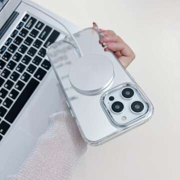 Mirror Case for iPhone 15 Pro Max [Compatible with MagSafe] Cute Glass Glossy Mirror Back Case for Women Girls Makeup Magnetic Cover with Clear Soft TPU Bumper Slim Frame for iPhone 15 Pro Max 6.7"