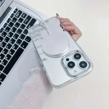 Mirror Case for iPhone 15 Pro Max [Compatible with MagSafe] Cute Glass Glossy Mirror Back Case for Women Girls Makeup Magnetic Cover with Clear Soft TPU Bumper Slim Frame for iPhone 15 Pro Max 6.7"