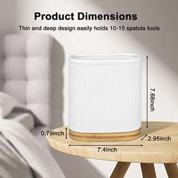 Stylish Large Ceramic Utensil Holder with Bamboo Base
