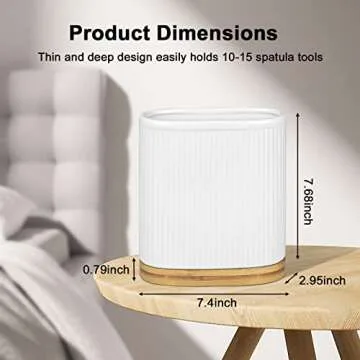 Stylish Large Ceramic Utensil Holder with Bamboo Base