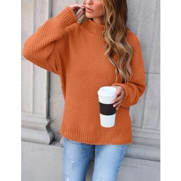 ZESICA Women's Turtleneck Batwing Sleeve Loose Oversized Chunky Knitted Pullover Sweater Jumper Tops,Orange2,Medium