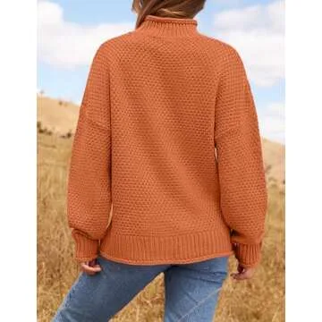 ZESICA Women's Turtleneck Batwing Sleeve Loose Oversized Chunky Knitted Pullover Sweater Jumper Tops,Orange2,Medium