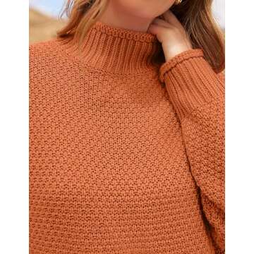 ZESICA Women's Turtleneck Batwing Sleeve Loose Oversized Chunky Knitted Pullover Sweater Jumper Tops,Orange2,Medium