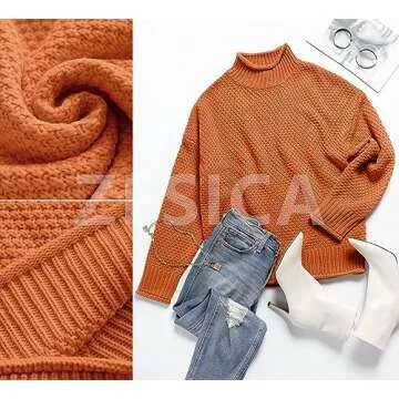 ZESICA Women's Turtleneck Batwing Sleeve Loose Oversized Chunky Knitted Pullover Sweater Jumper Tops,Orange2,Medium