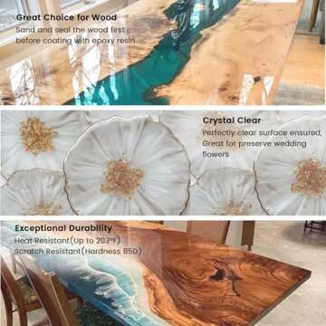 Bsrezn 1 Gallon Epoxy Resin Kit, Crystal Clear Hard Casting Resin and Curing Agent Hardener Resina Epoxica Transparente 2 Part Resin Art Supplies for Bar Table top Countertop Craft-Anti Yellowing 1:1