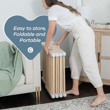 Comfy Cubs Baby Gate Playpen - 57 x 57 x 25 in, Extends Up to 228” - Pine Wood Foldable Playpen with Child-Proof Lock - Easy Assembly Baby Fence Play Area for Babies & Toddlers - Light Wood White