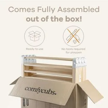 Comfy Cubs Baby Gate Playpen - 57 x 57 x 25 in, Extends Up to 228” - Pine Wood Foldable Playpen with Child-Proof Lock - Easy Assembly Baby Fence Play Area for Babies & Toddlers - Light Wood White