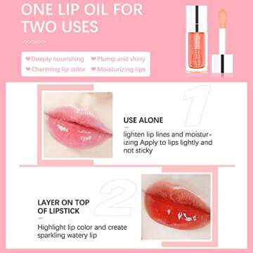 Plumping Lip Oil, Hydrating Lip Gloss Tinted Lip Balm Lip Care Transparent Toot Lip Oil, Long Lasting Nourishing Lip Glow Oil Non-sticky Big Brush Glitter Primer Lip Tint (RASPBERRY)