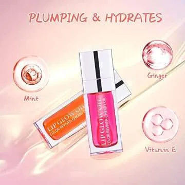 Plumping Lip Oil, Hydrating Lip Gloss Tinted Lip Balm Lip Care Transparent Toot Lip Oil, Long Lasting Nourishing Lip Glow Oil Non-sticky Big Brush Glitter Primer Lip Tint (RASPBERRY)