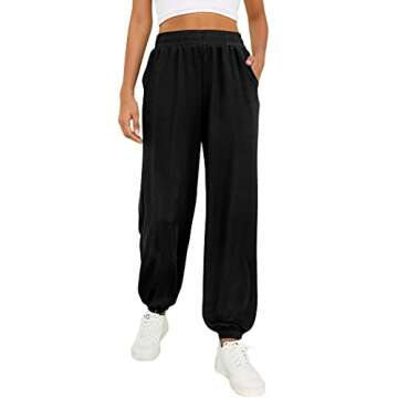 Saloogoe Womens Sweatpants with Pockets Black Sweat Pants for Womens Baggy Joggers Fall Fashion Outfits 2023 M