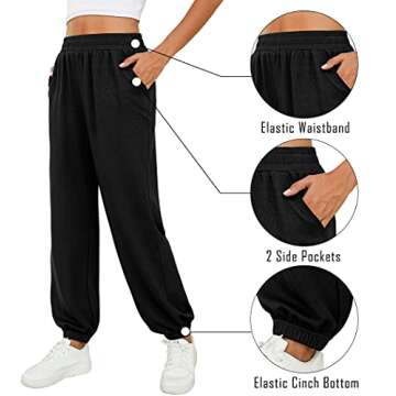 Saloogoe Womens Sweatpants with Pockets Black Sweat Pants for Womens Baggy Joggers Fall Fashion Outfits 2023 M
