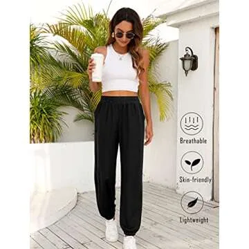 Saloogoe Womens Sweatpants with Pockets Black Sweat Pants for Womens Baggy Joggers Fall Fashion Outfits 2023 M
