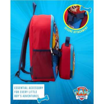 Fast Forward Kids Backpack - Disney Frozen Spider-Man Paw Patrol - 15" School Bookbag with Lunch Box for Boys and Girls, Paw Blue/Red