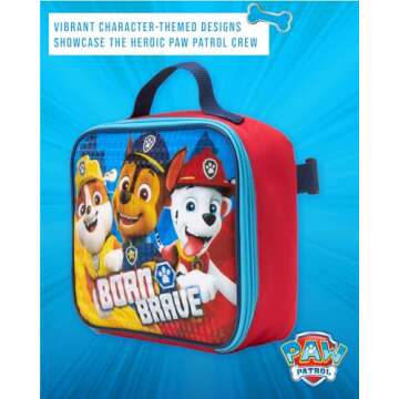 Fast Forward Kids Backpack - Disney Frozen Spider-Man Paw Patrol - 15" School Bookbag with Lunch Box for Boys and Girls, Paw Blue/Red
