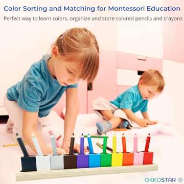 OKKOSTAR Montessori Crayon Organizer for Kids - Wooden Colored Pencil Holder - 11 Cups on a Stand - Crayon Caddy - Marker Storage Organizer - Color Pencil Crayons NOT included (Standard)