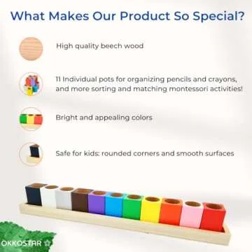 OKKOSTAR Montessori Crayon Organizer for Kids - 11 Colorful Cups