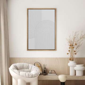 SIGNWIN Framed Canvas Print Wall Art White Retro Geometric Line Spiral Duo Abstract Shapes Illustrations Modern Art Decorative Contemporary Colorful for Living Room, Bedroom, Office - 16"x24" Natural