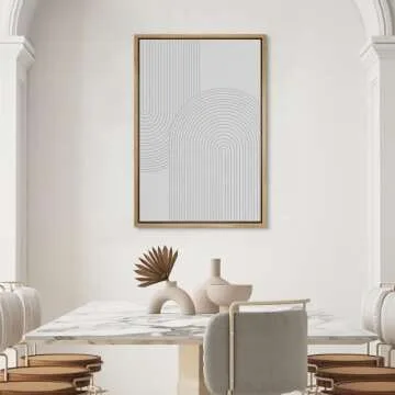 SIGNWIN Framed Canvas Print Wall Art White Retro Geometric Line Spiral Duo Abstract Shapes Illustrations Modern Art Decorative Contemporary Colorful for Living Room, Bedroom, Office - 16"x24" Natural