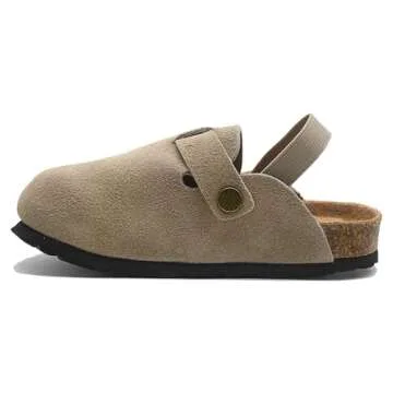 Comfortable Kids Suede Clogs with Adjustable Buckles