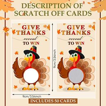 Sabary 50 Pcs Thanksgiving Party Games Turkey Scratch Off Cards with Matching Scratch Stickers Fall ...