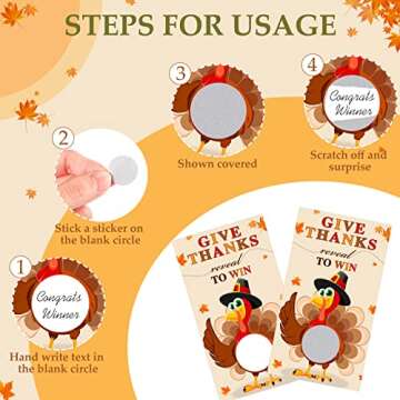 Sabary 50 Pcs Thanksgiving Party Games Turkey Scratch Off Cards with Matching Scratch Stickers Fall DIY Scratch Tickets for Family Adults Fun Dinner Activities